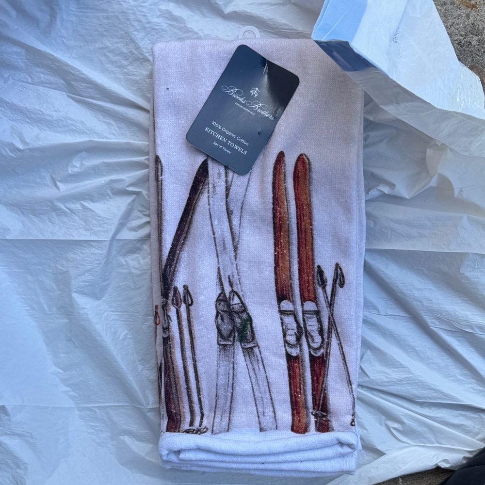 Brooks Brothers White Kitchen Towel with Ski Print
